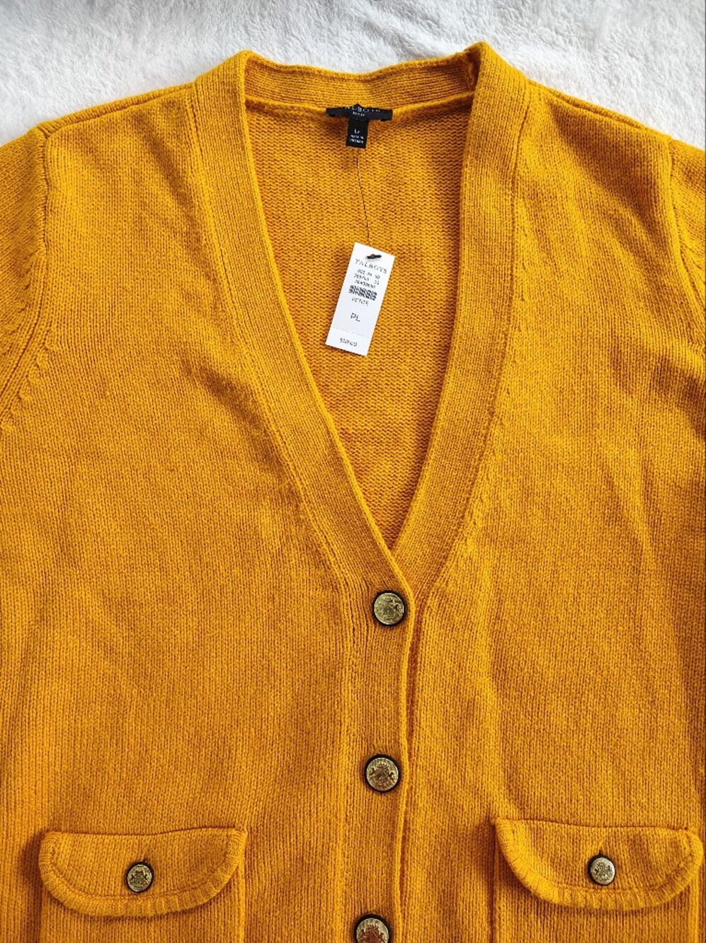 Talbots Mustard Yellow V-Neck Button Cardigan